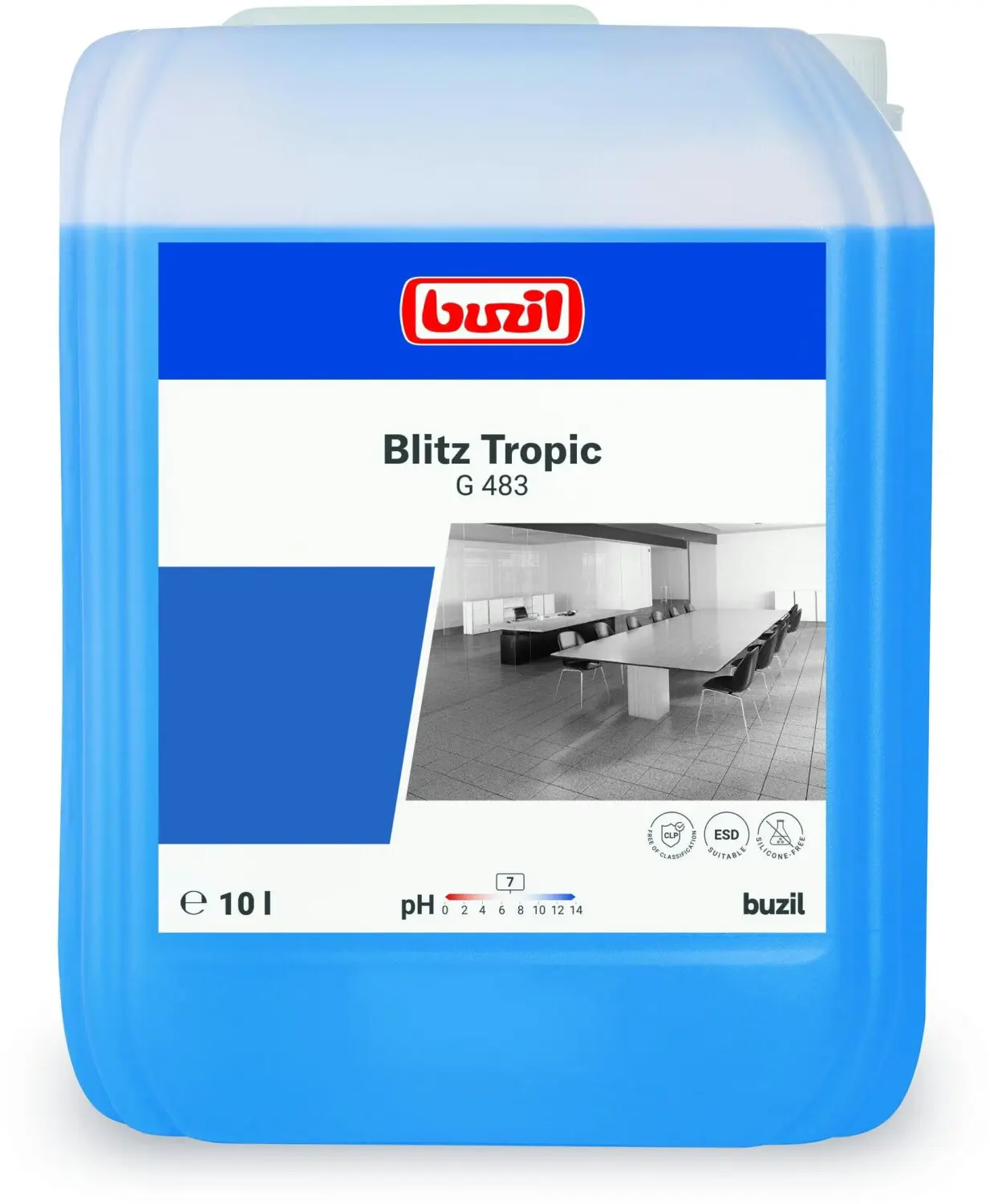 Płyn uniwersalny Buzil Blitz Tropic G 483 10 L, duży niebieski kanister z koncentratem i etykietą