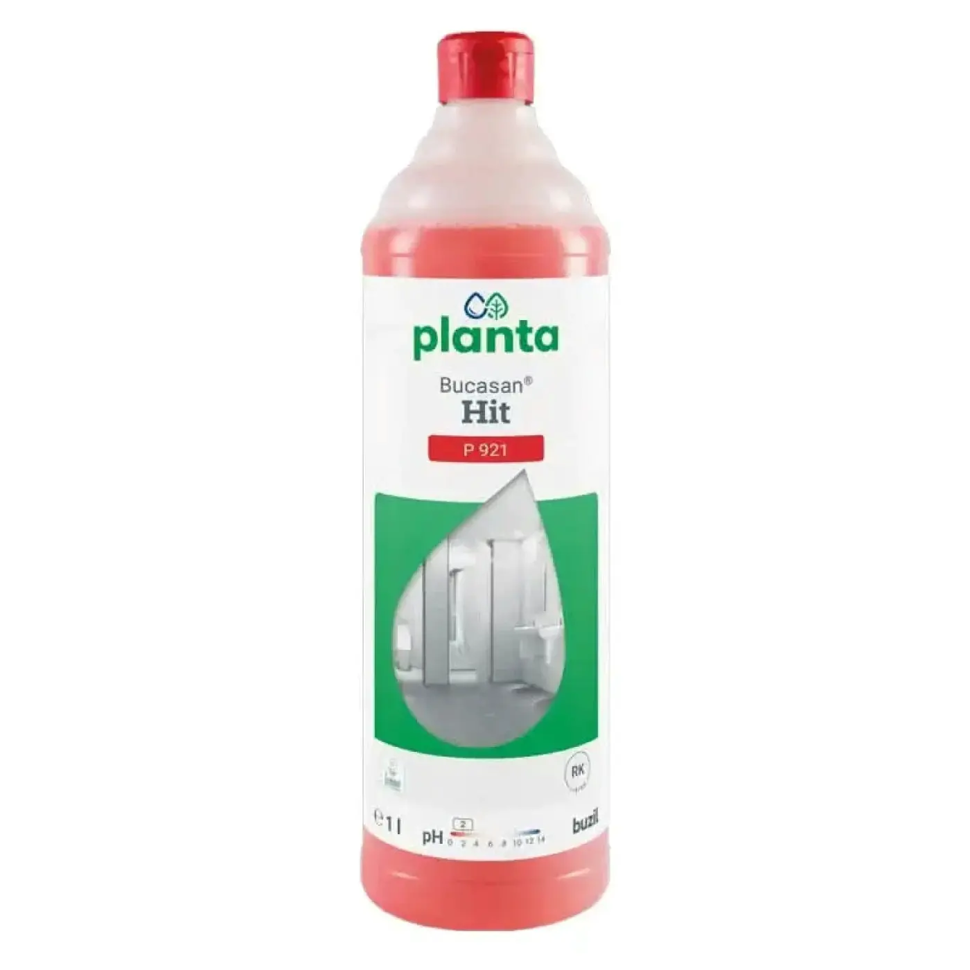 Buzil Planta Bucasan Hit P 921, butelka 1 L z czerwoną nakrętką i etykietą pH