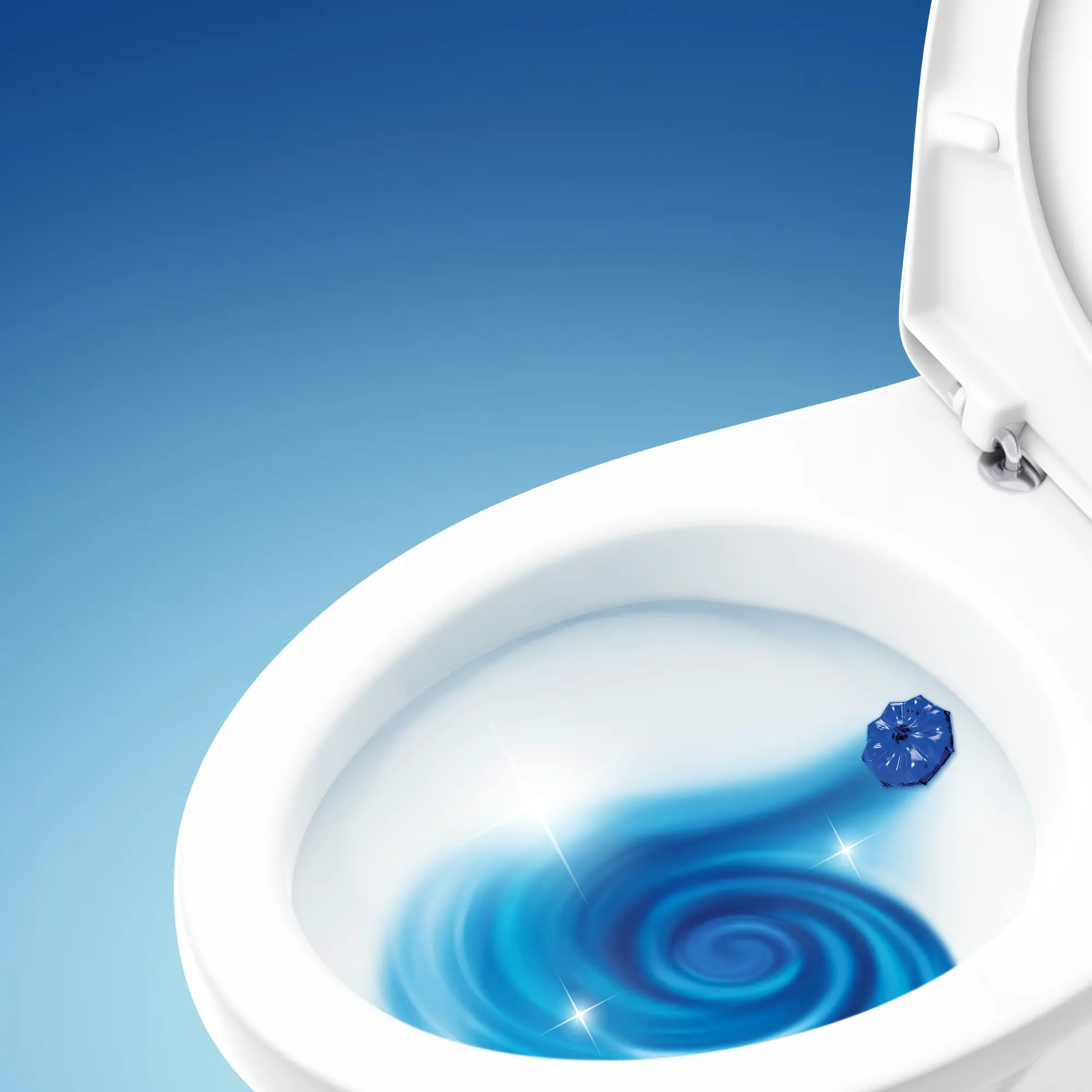 Krążek żelowy do WC Duck Fresh Discs, niebieski krążek zaaplikowany wewnątrz białej muszli toaletowej