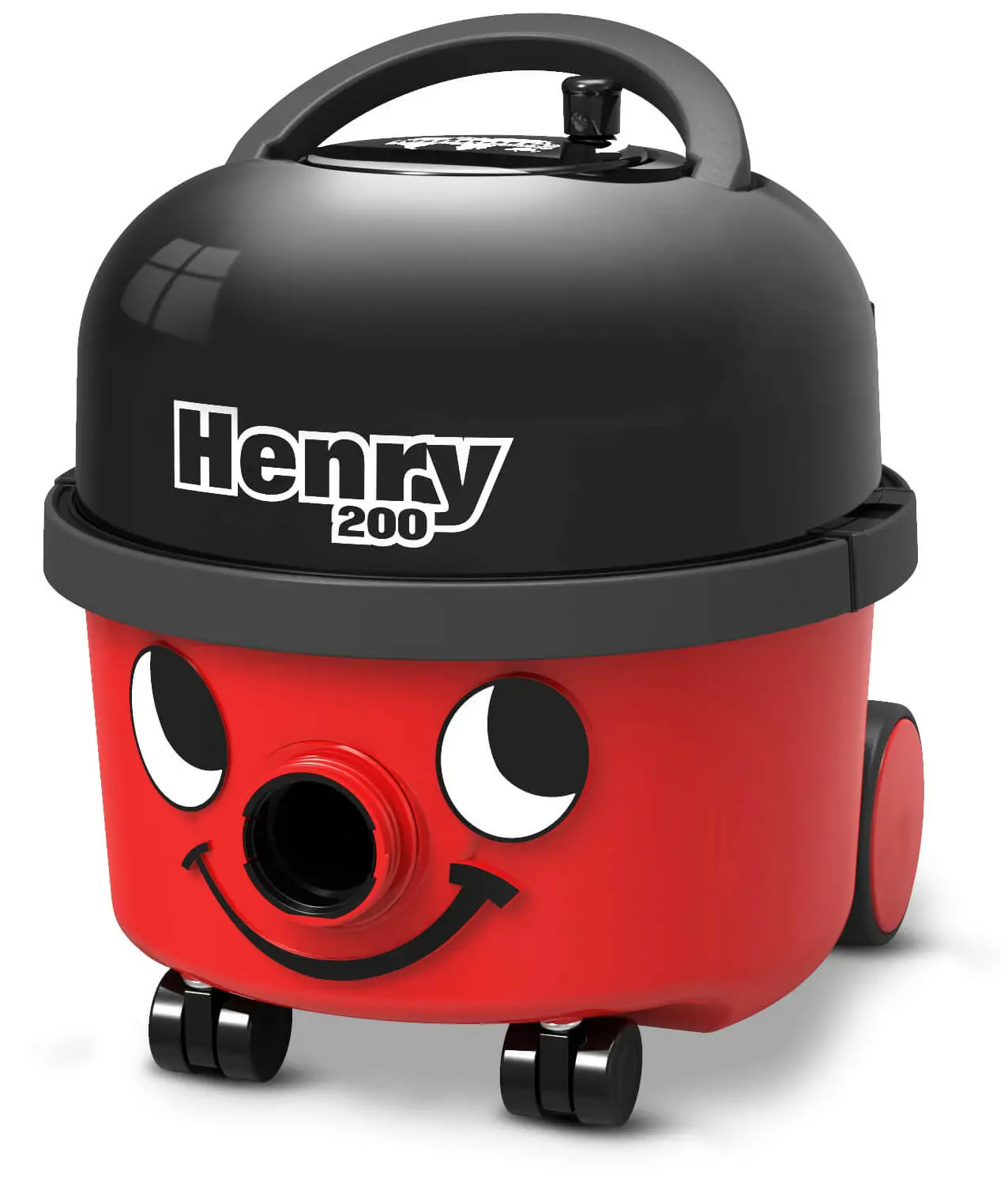 Odkurzacze do Zanieczyszczeń Suchych Numatic Henry HVR200-12 Czerwony 9L 620W, zbliżenie na uśmiechnięty korpus i kółka