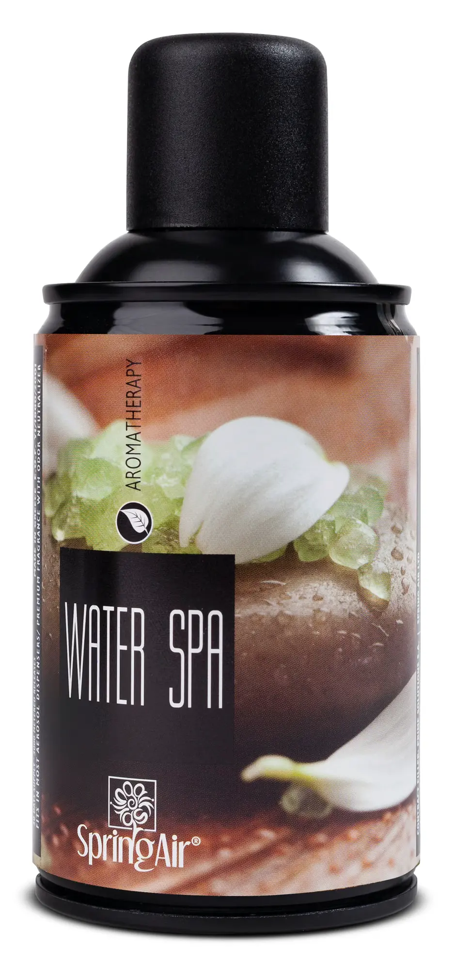 Odś.Spring Air WATER SPA 250ml spray, czarna puszka wkładu zapachowego z etykietą aromaterapeutyczną