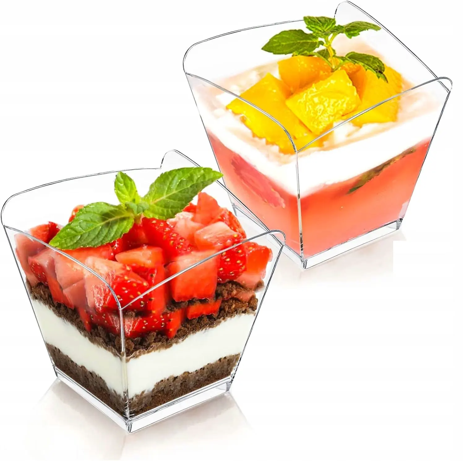 Pojemnik Finger Food PRIME WAVE 100ml, dwa pucharki z warstwowymi deserami owocowymi i miętą