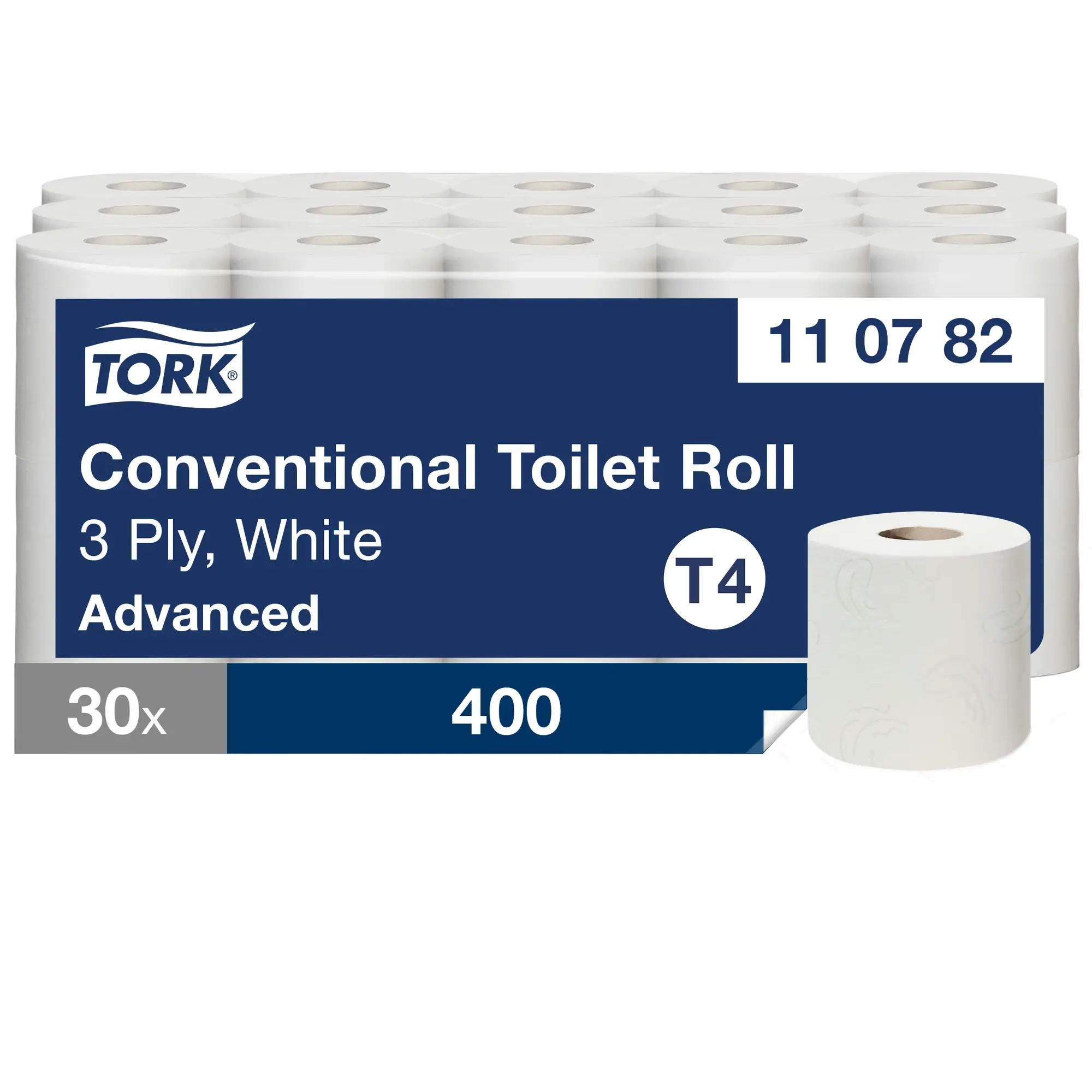 Tork 110782 Papier Toaletowy w Rolce Konwencjonalnej Advanced 3-Warstwowy Biały 30 Rolek System T4