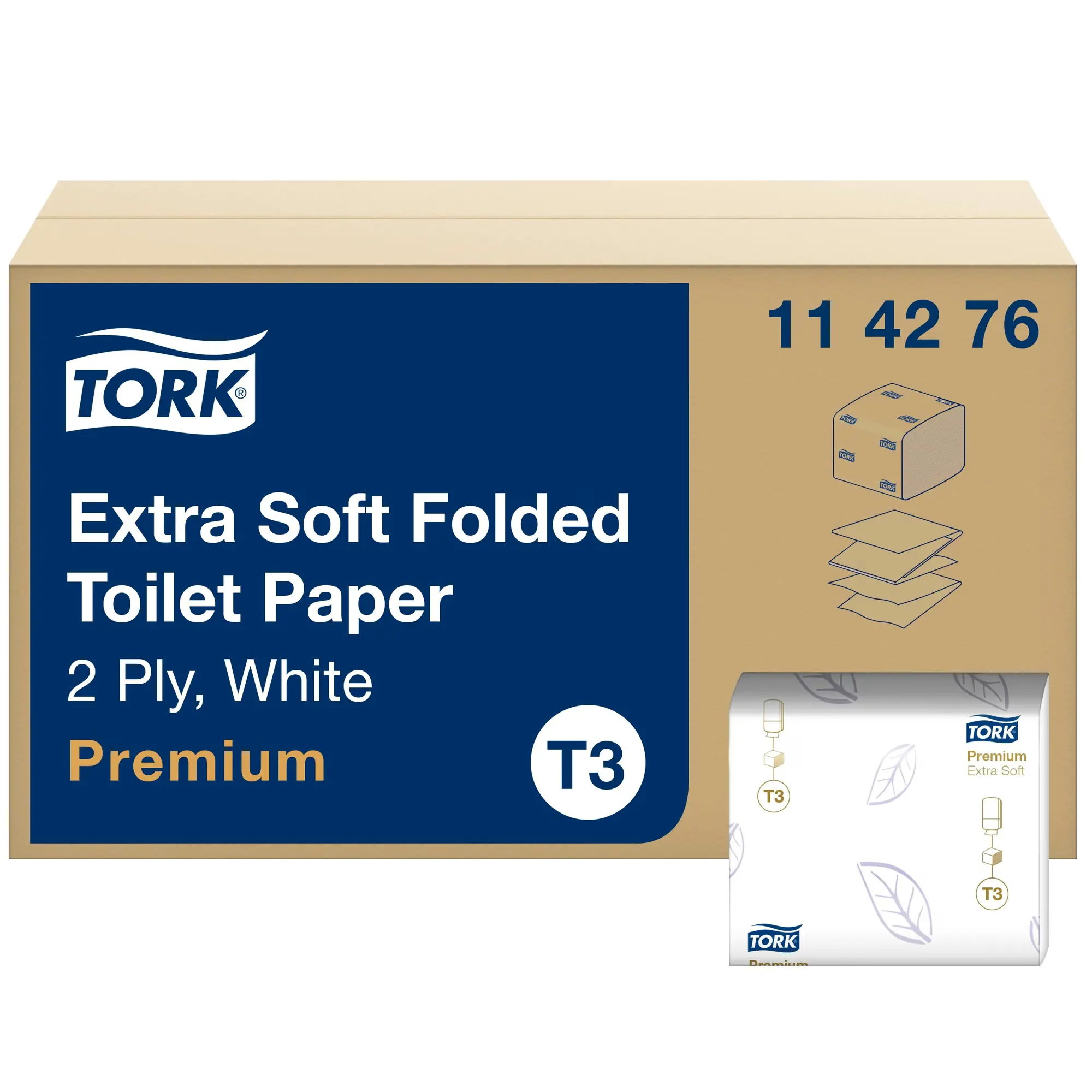 Tork ekstra miękki papier toaletowy w składce, karton zbiorczy Premium 114276 z oznaczeniem systemu T3