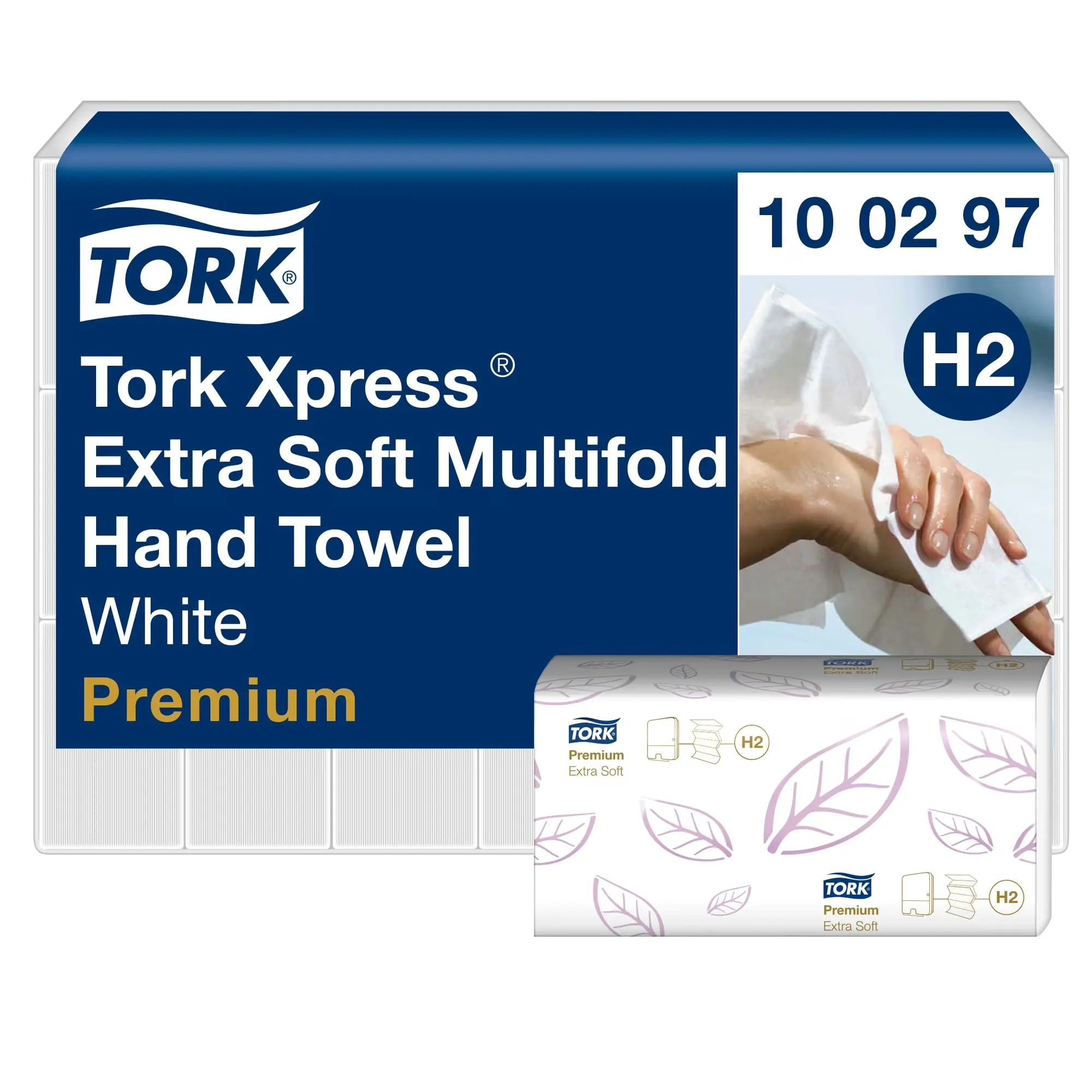 Tork Xpress 100297, zbliżenie na pojedynczą paczków ręczników z fioletowym wzorem liścia