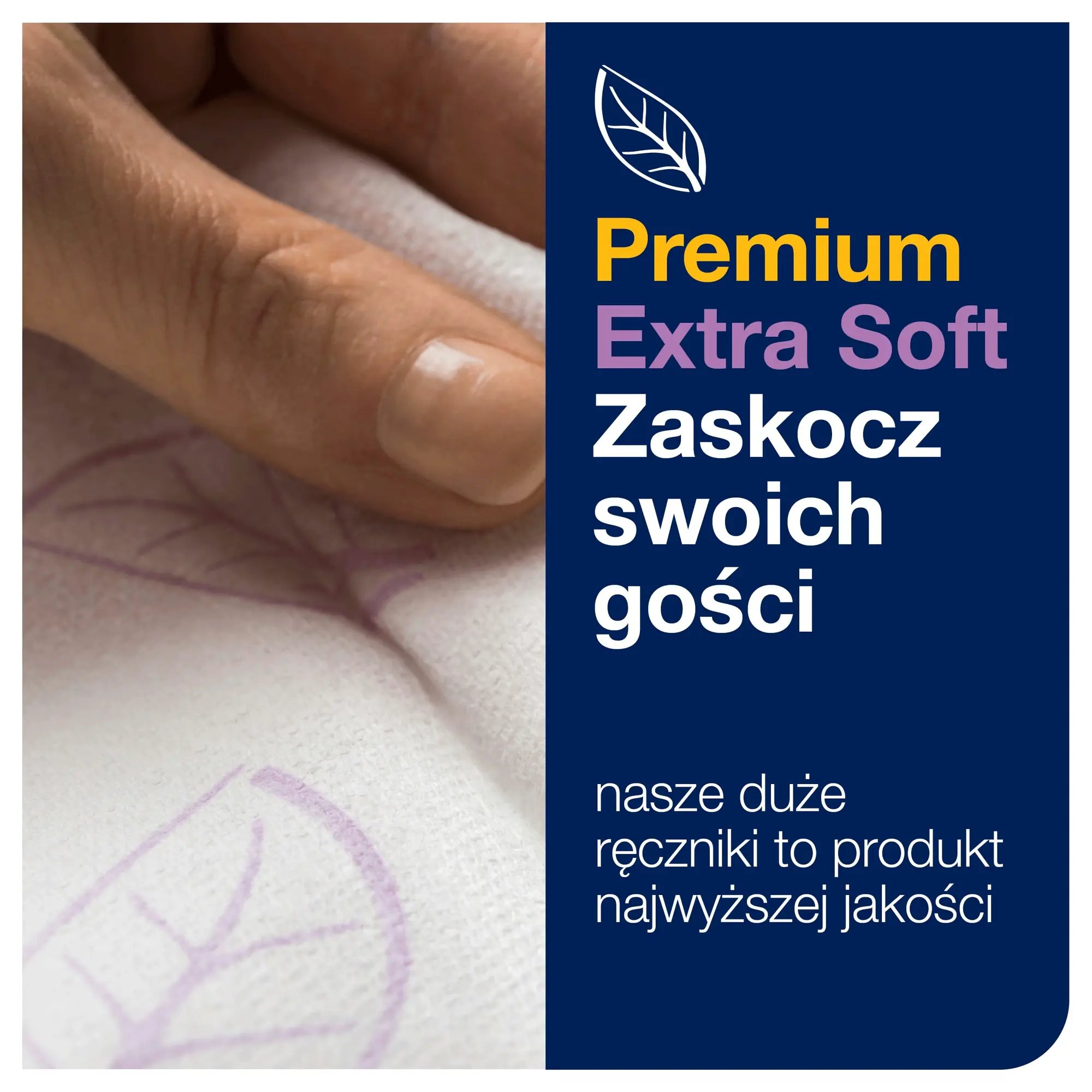 Tork Xpress 100297, dłoń dotykająca miękkiej tekstury ręcznika papierowego Premium Extra Soft
