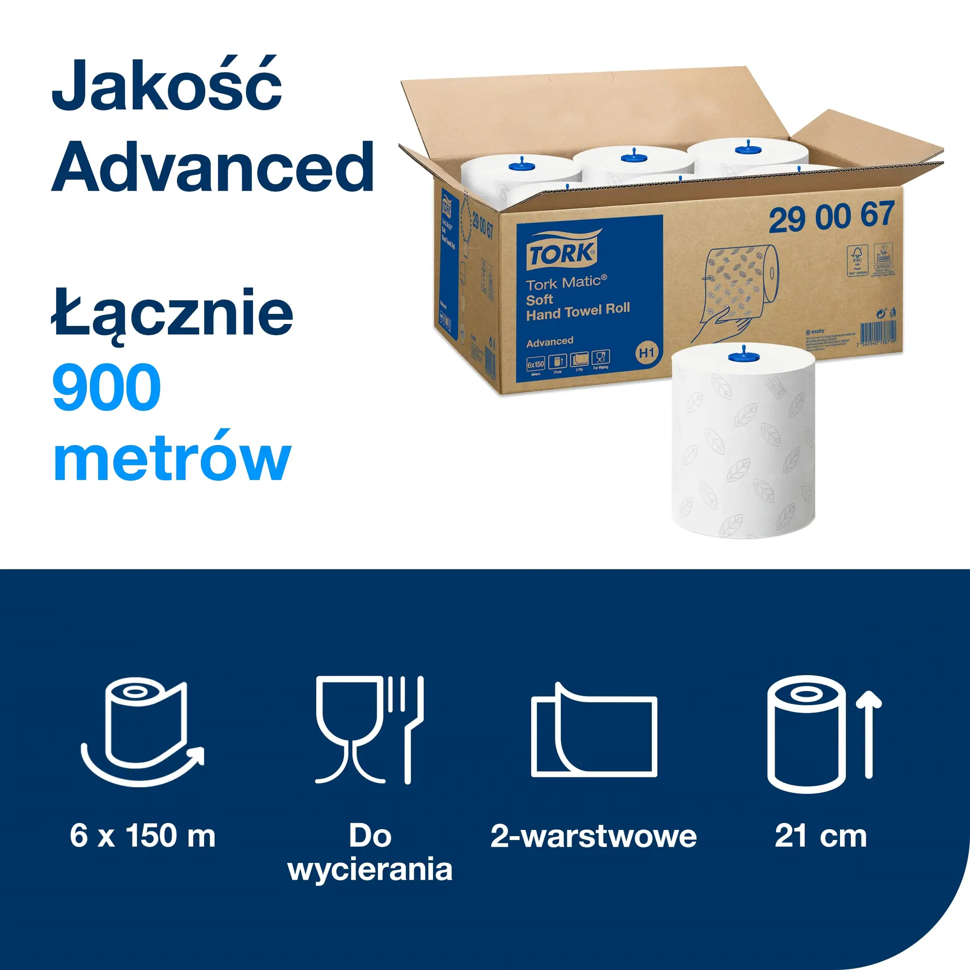 Tork Matic® miękki ręcznik w roli 290067, otwarte opakowanie zbiorcze 6 rolek o łącznej długości 900 metrów