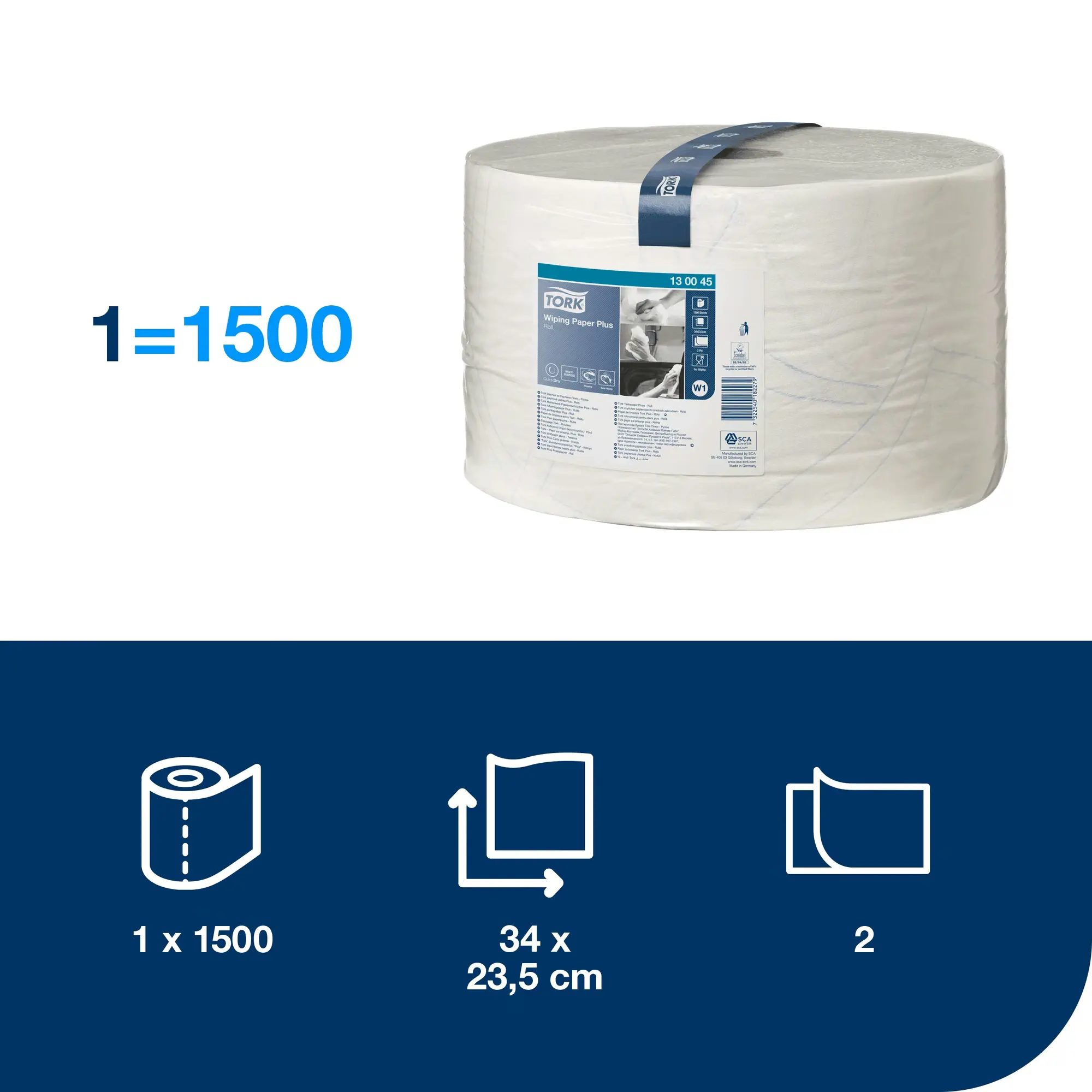 Tork czyściwo papierowe do średnich zabrudzeń, specyfikacja techniczna rolki 34x23,5 cm i 1500 listków