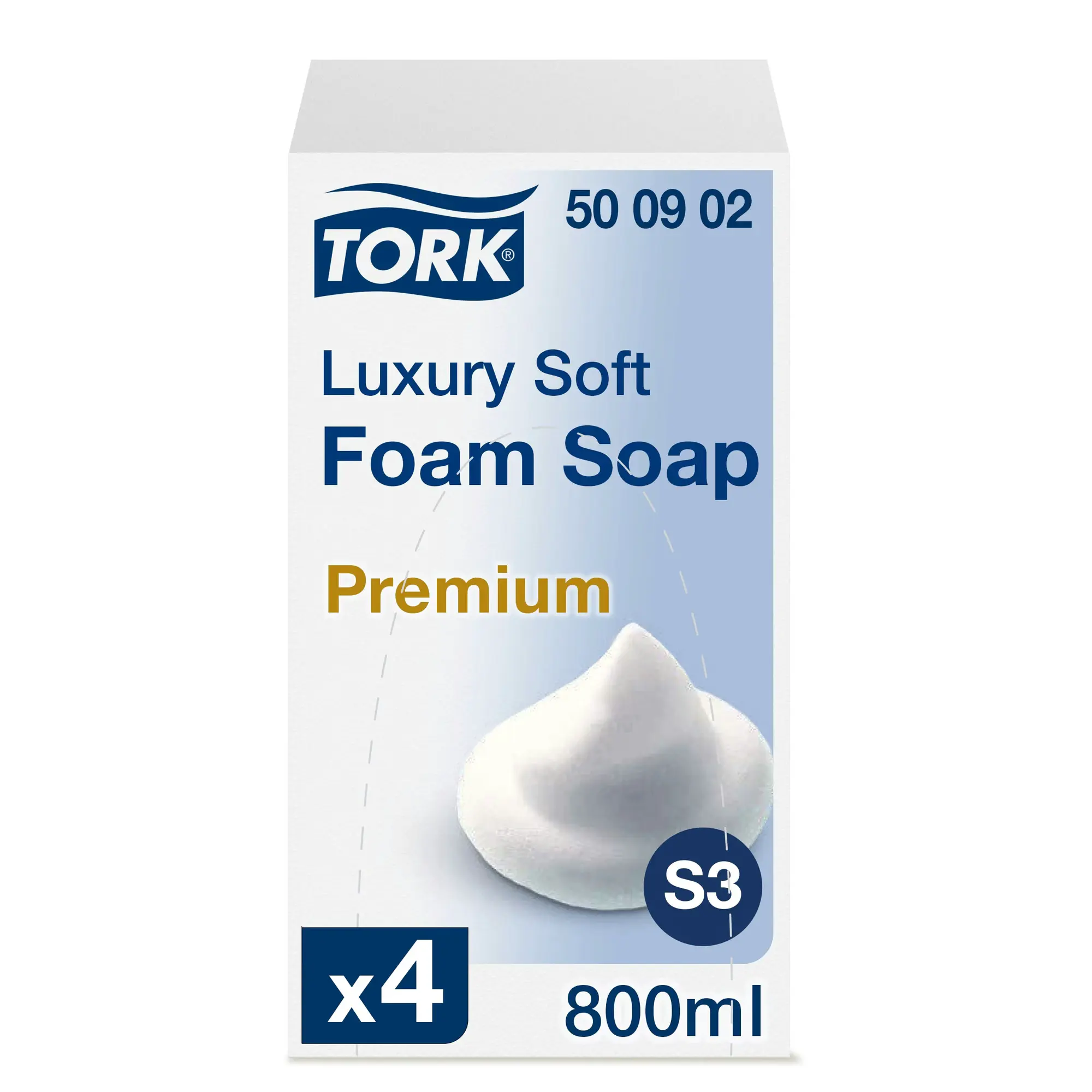 Tork luksusowe mydło w pianie, opakowanie 800ml Luxury Soft Foam Soap Premium S3 z oznaczeniem x4