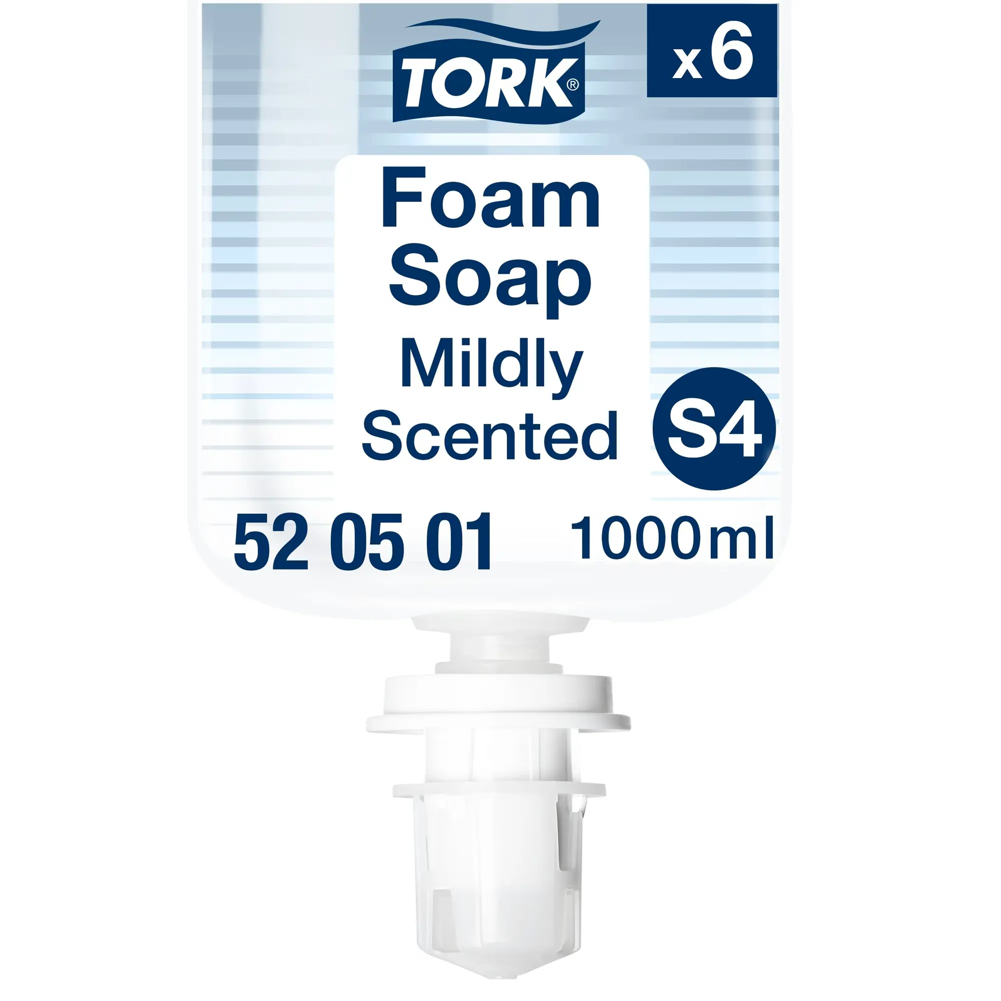 Tork delikatnie perfumowane mydło w pianie S4 520501, zbliżenie na wkład 1000 ml z widocznym systemem dozującym