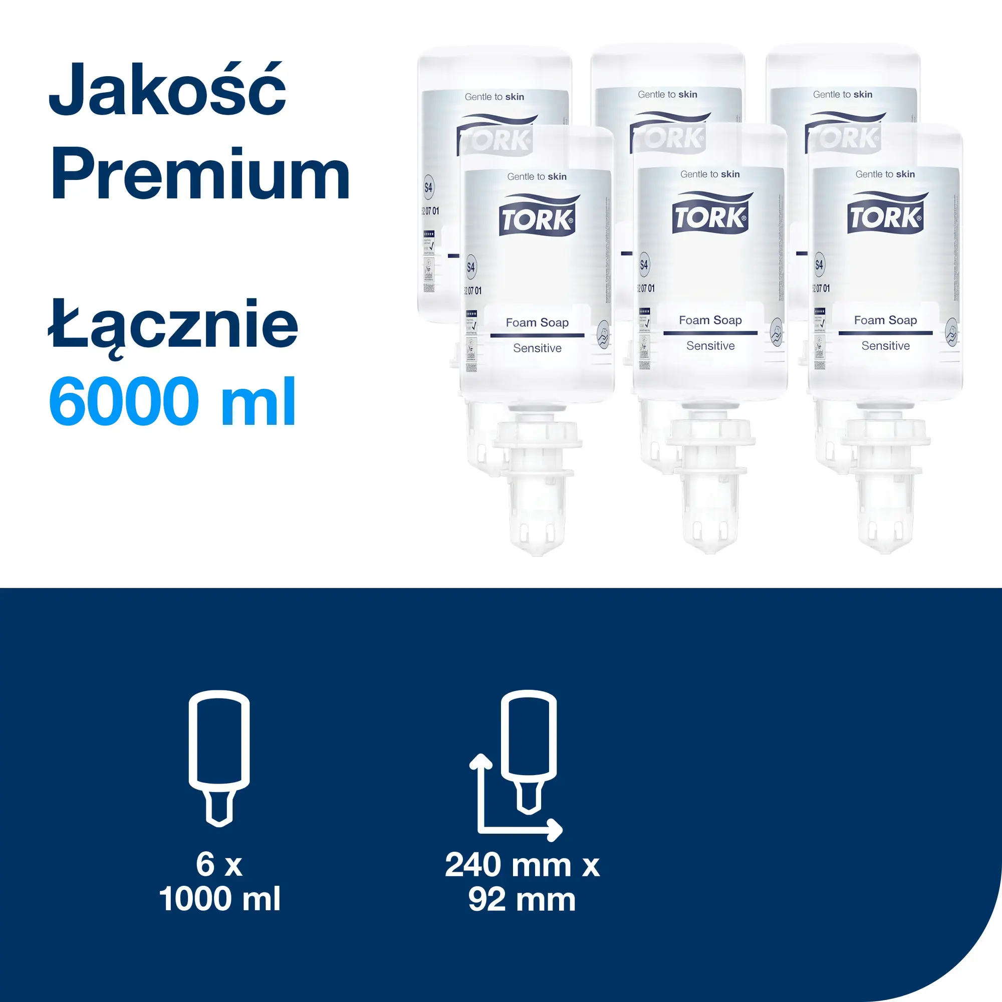 Tork łagodne mydło w pianie do rąk S4, opakowanie zbiorcze 6 sztuk o łącznej pojemności 6000 ml