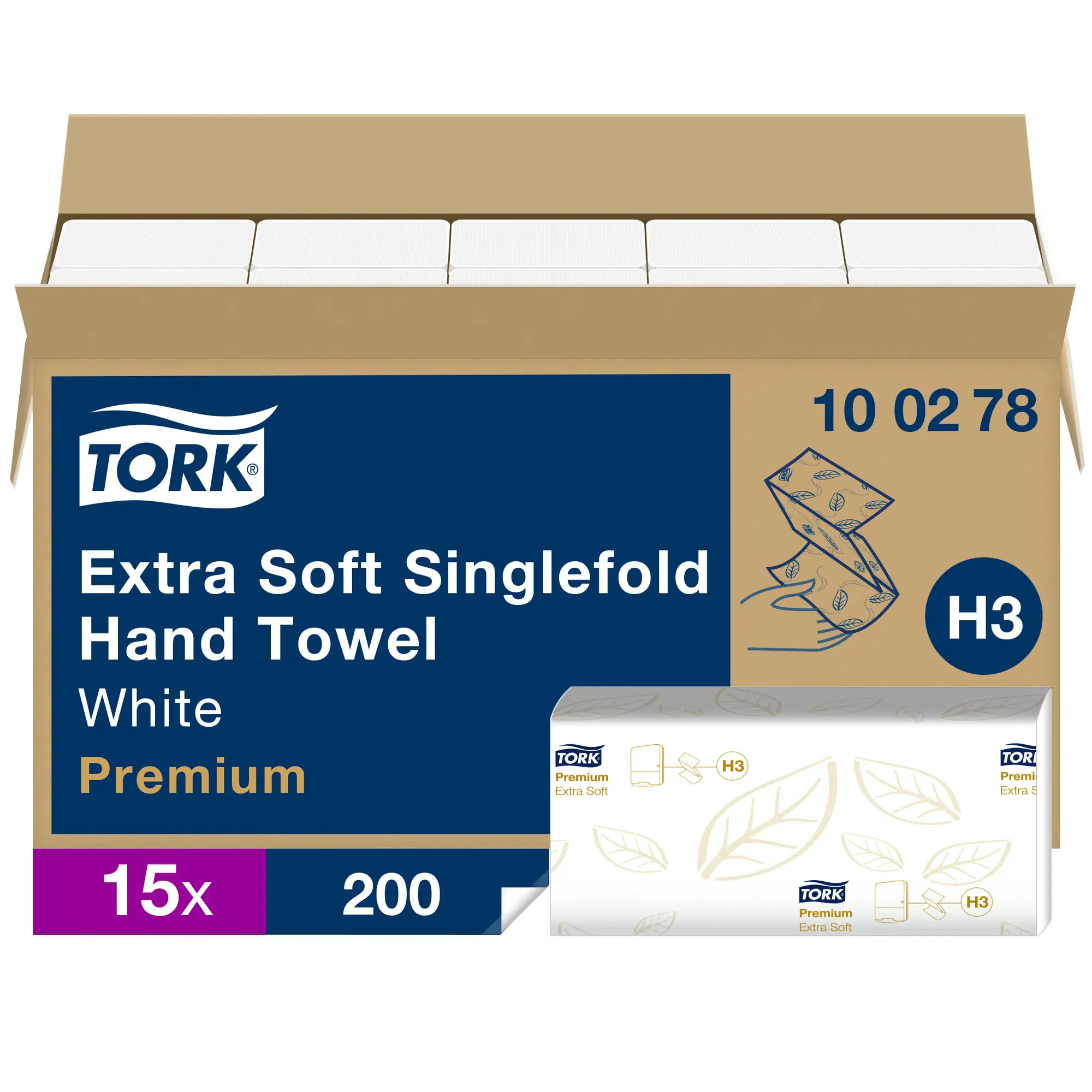 Tork Singlefold/C-fold ekstramiekki ręcznik, otwarty karton zbiorczy z 15 pakietami białych ręczników Premium