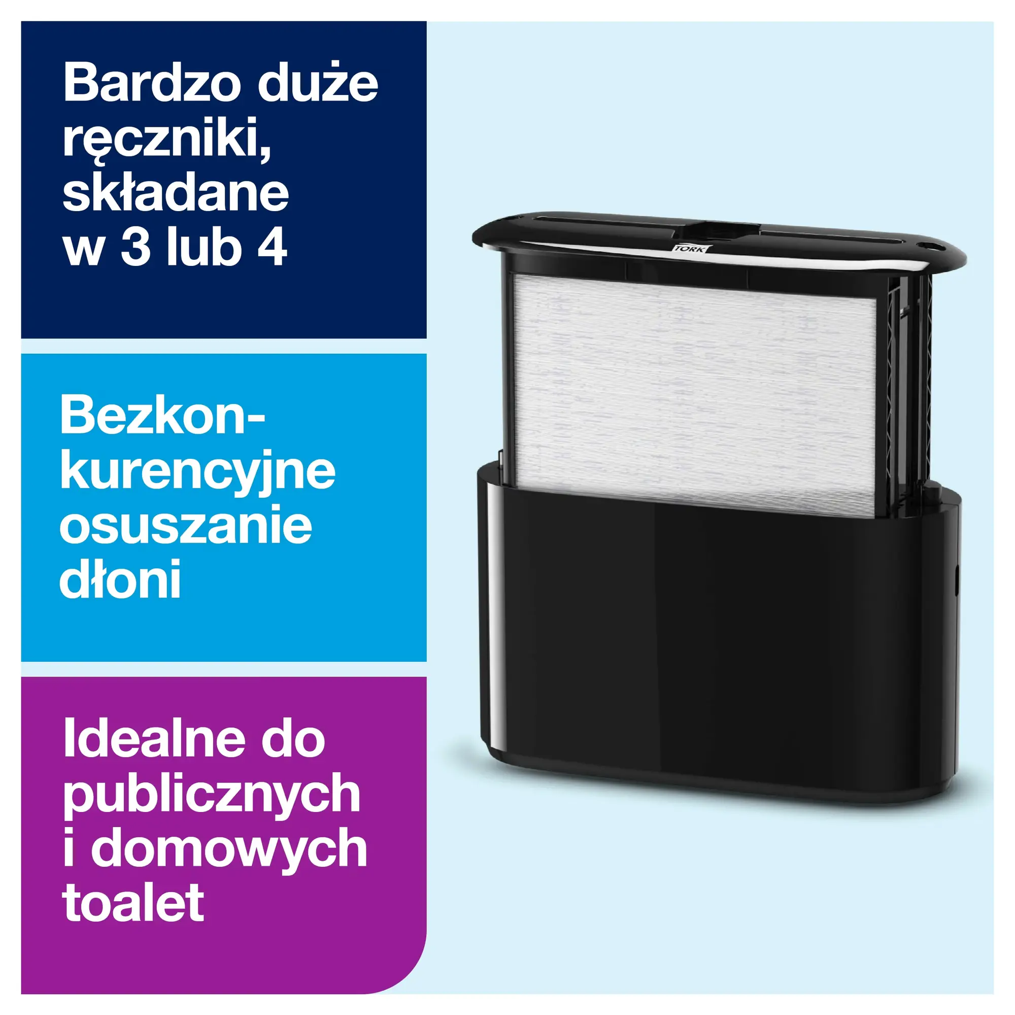 Tork Xpress nablatowy dozownik do ręczników Multifold czarny, prezentacja otwartego urządzenia z wkładem ręczników H2