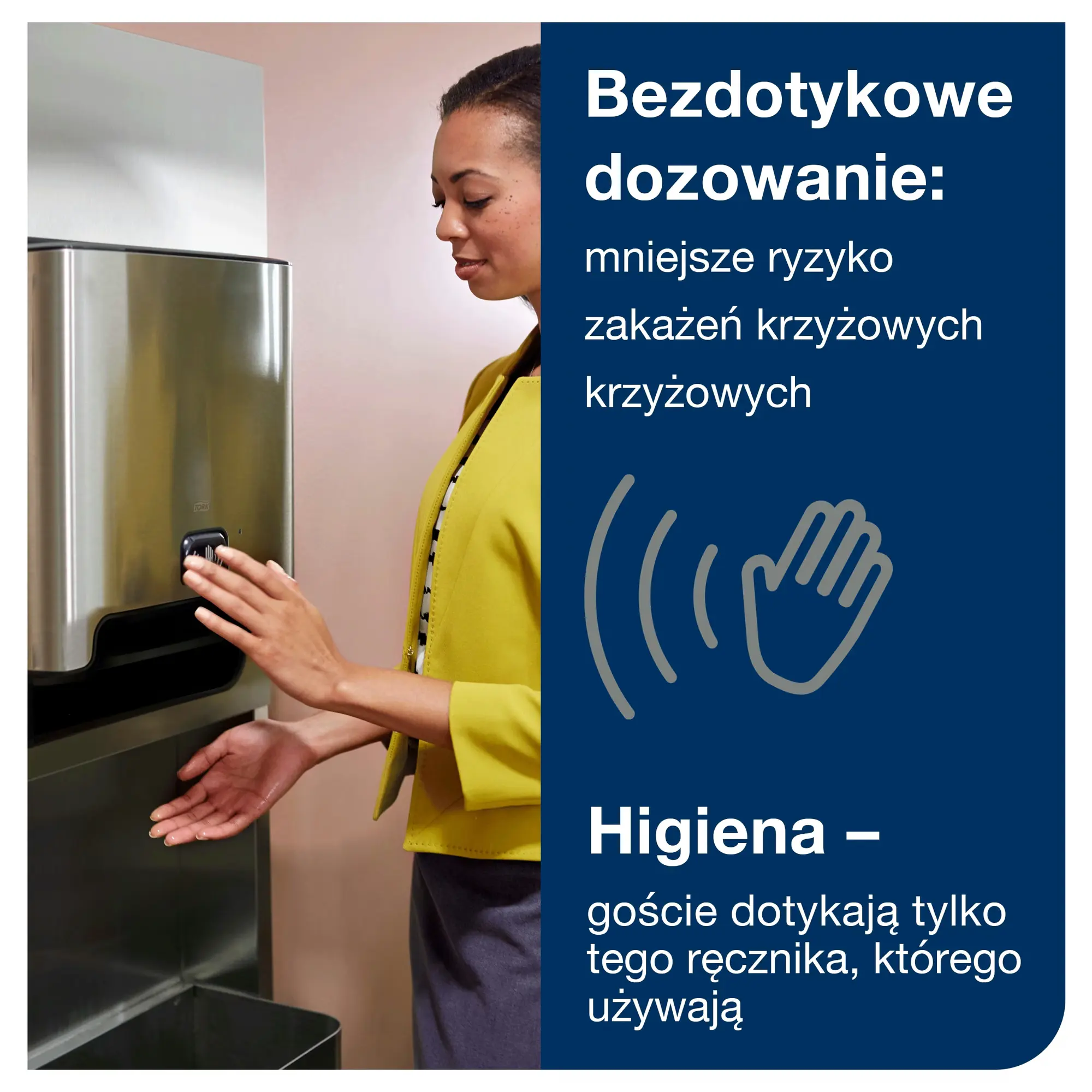 Tork Matic® dozownik do ręcznika w roli, bezdotykowe pobieranie ręcznika przez użytkowniczkę w łazience