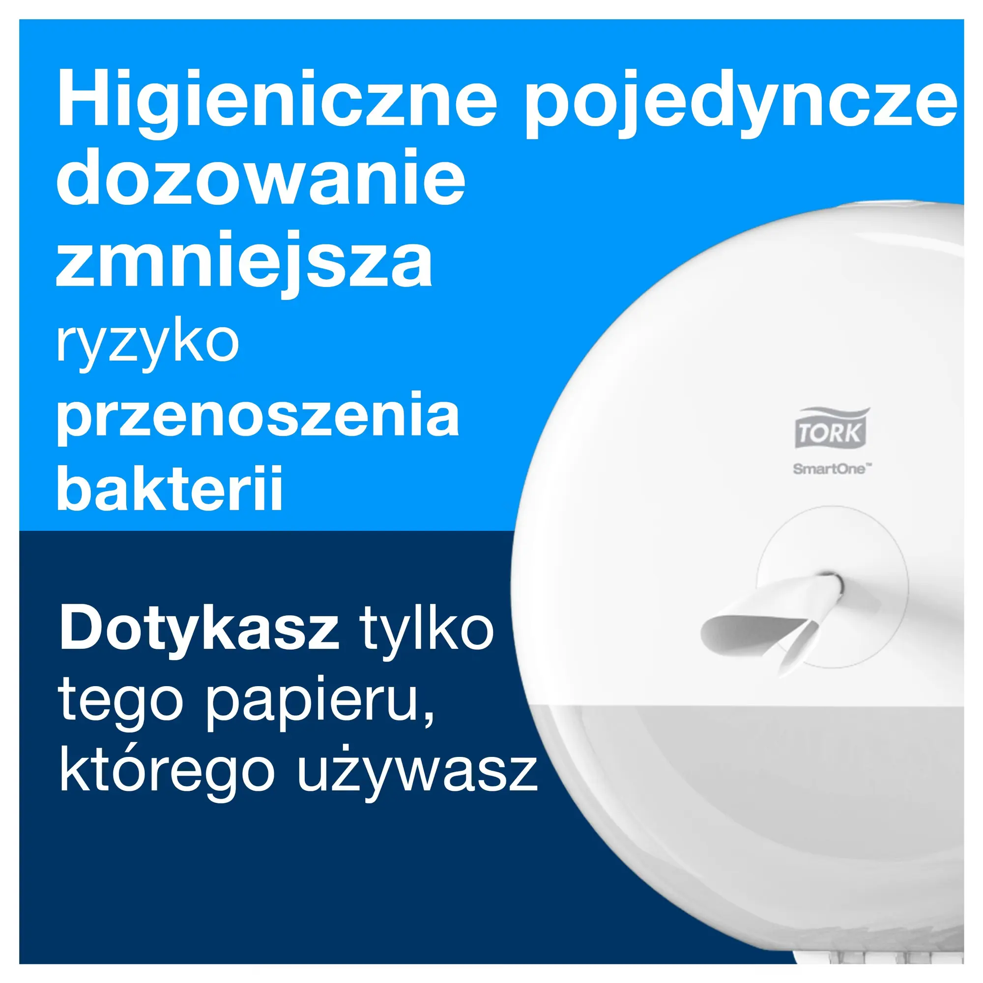 Podajnik na papier toaletowy Tork SmartOne 680000, zbliżenie na centralne dozowanie pojedynczych odcinków