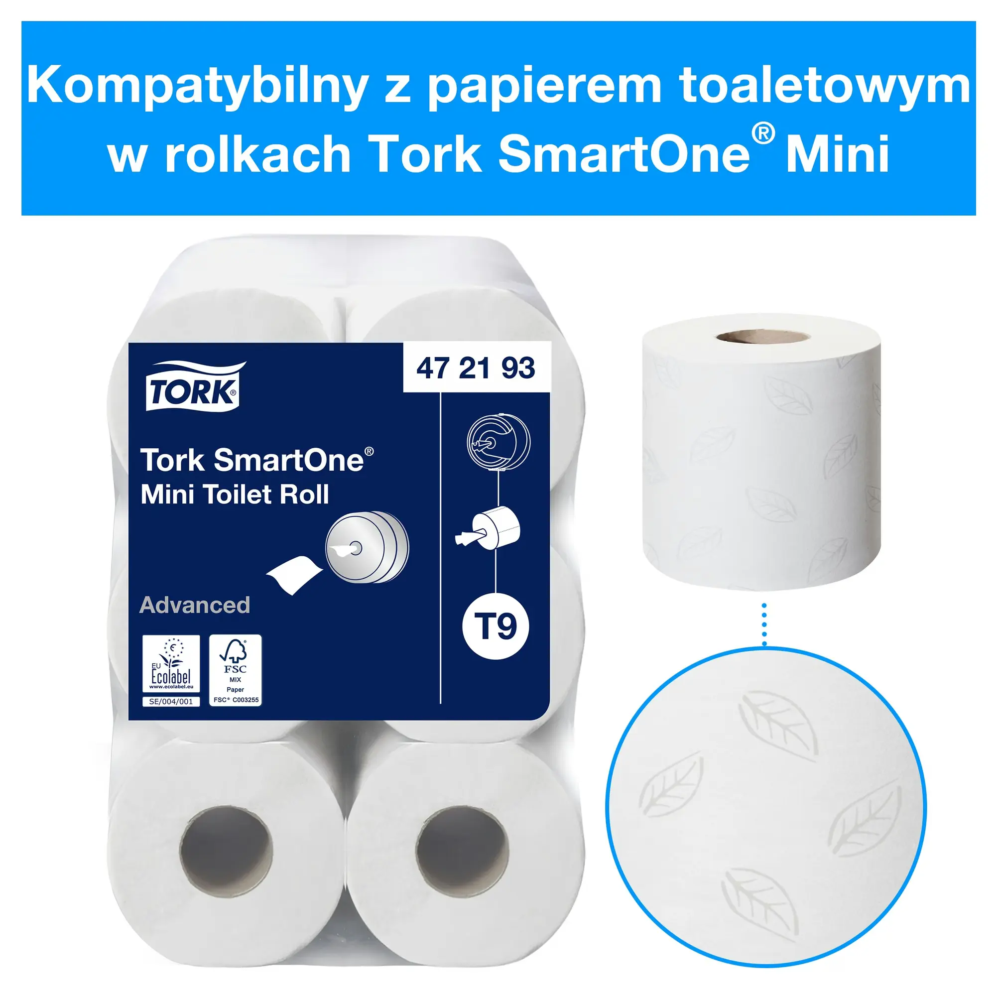 Tork SmartOne mini dozownik do papieru toaletowego, opakowanie zbiorcze rolek T9 z certyfikatem Ecolabel