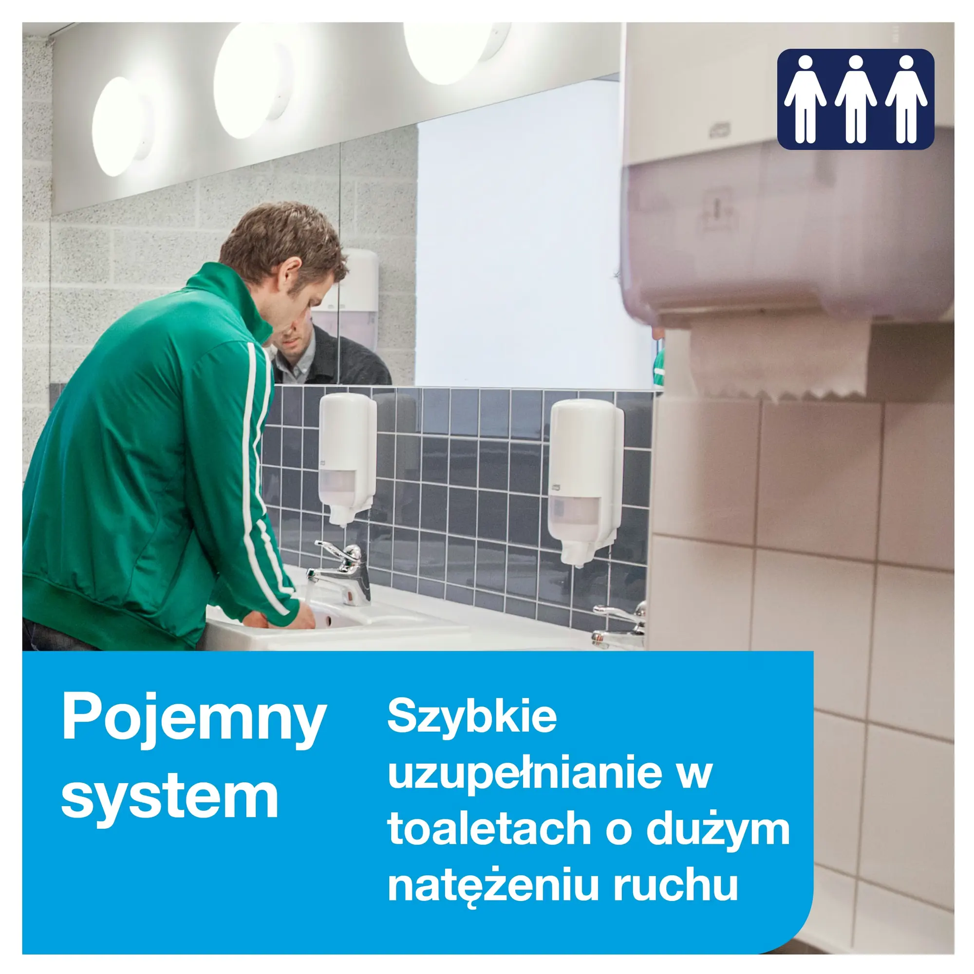 Tork Matic® ekstra długi ręcznik w roli, mężczyzna myjący ręce w toalecie o dużym natężeniu ruchu