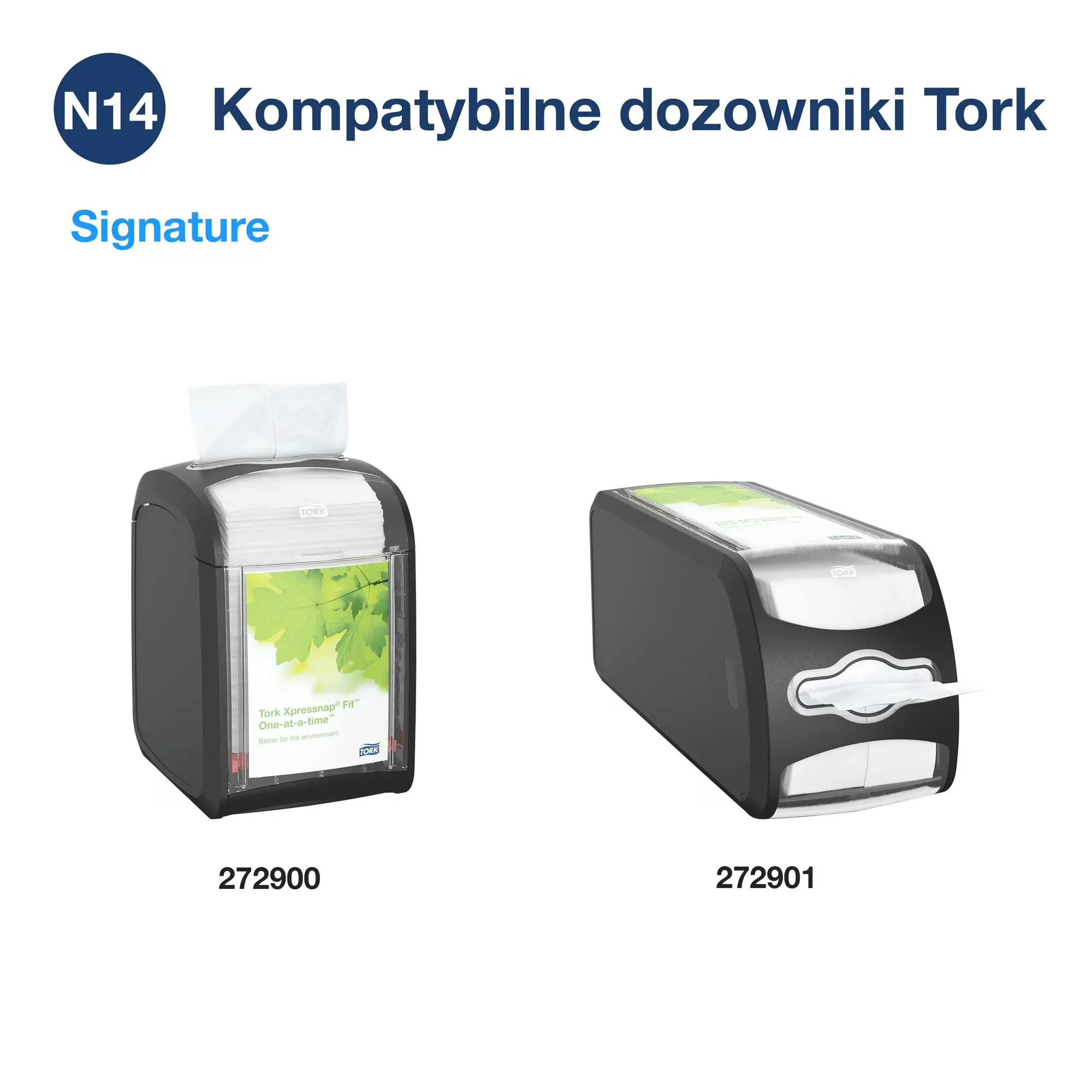 Tork Xpressnap Fit naturalne serwetki dyspenserowe N14, dwa kompatybilne modele dozowników Signature 272900 i 272901