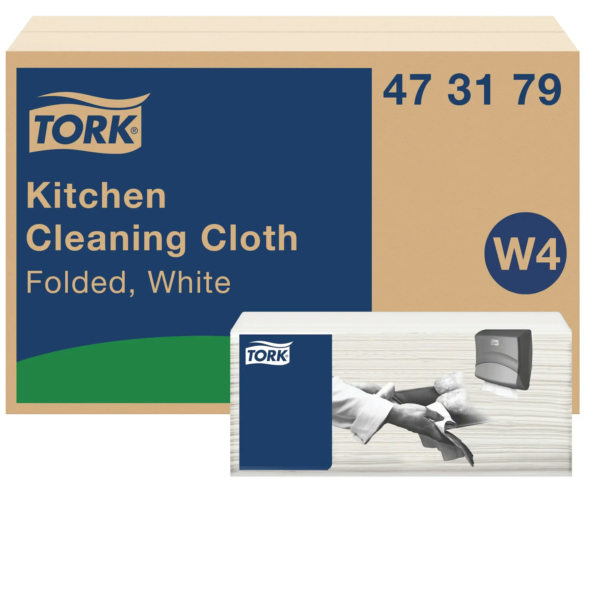 Czyściwo włókninowe kuchenne Tork W4 białe, kartonowe opakowanie Tork Easy Handling z oznaczeniem systemu W4