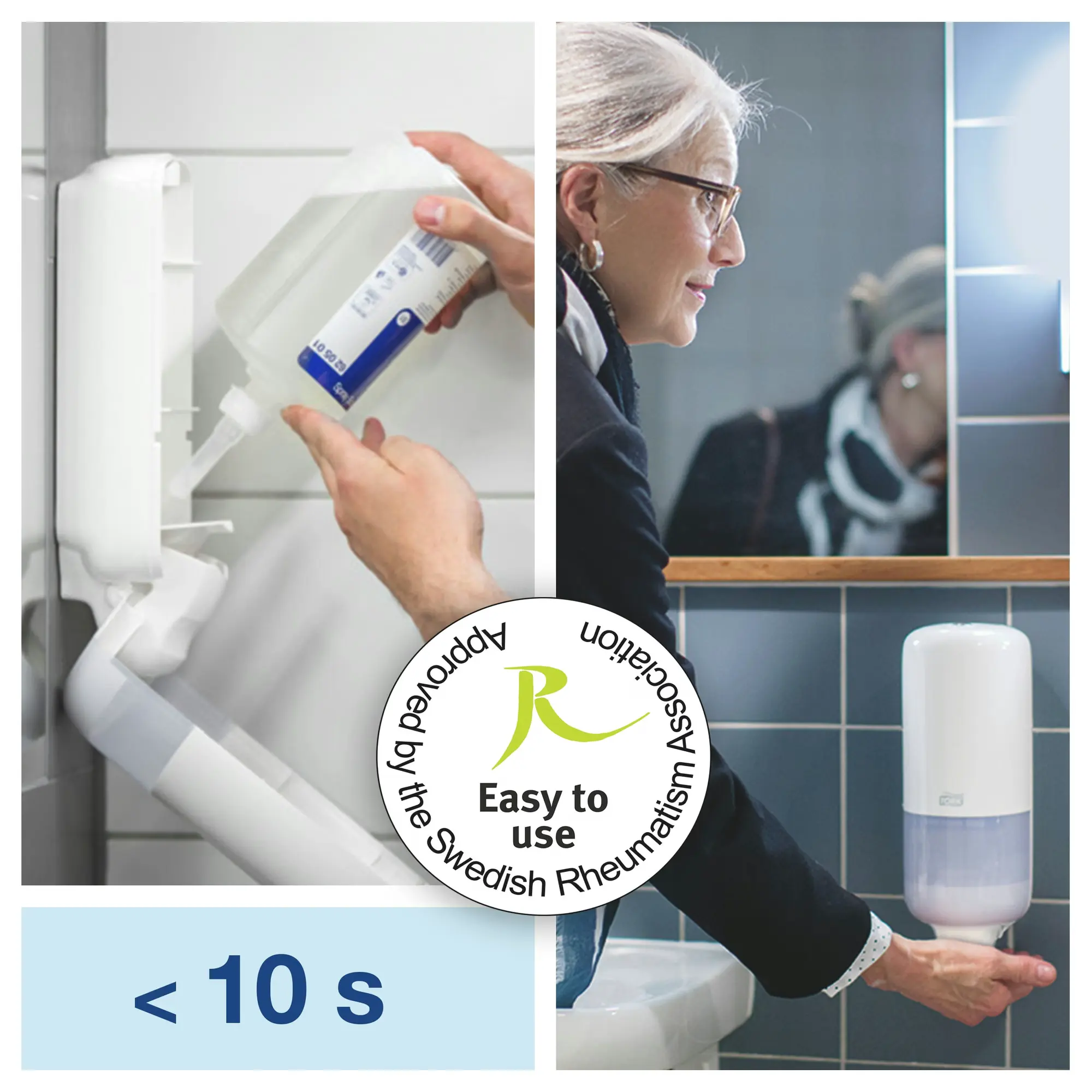 Tork Mini kremowy żel pod prysznic, wymiana wkładu w dozowniku i certyfikat Easy-to-use