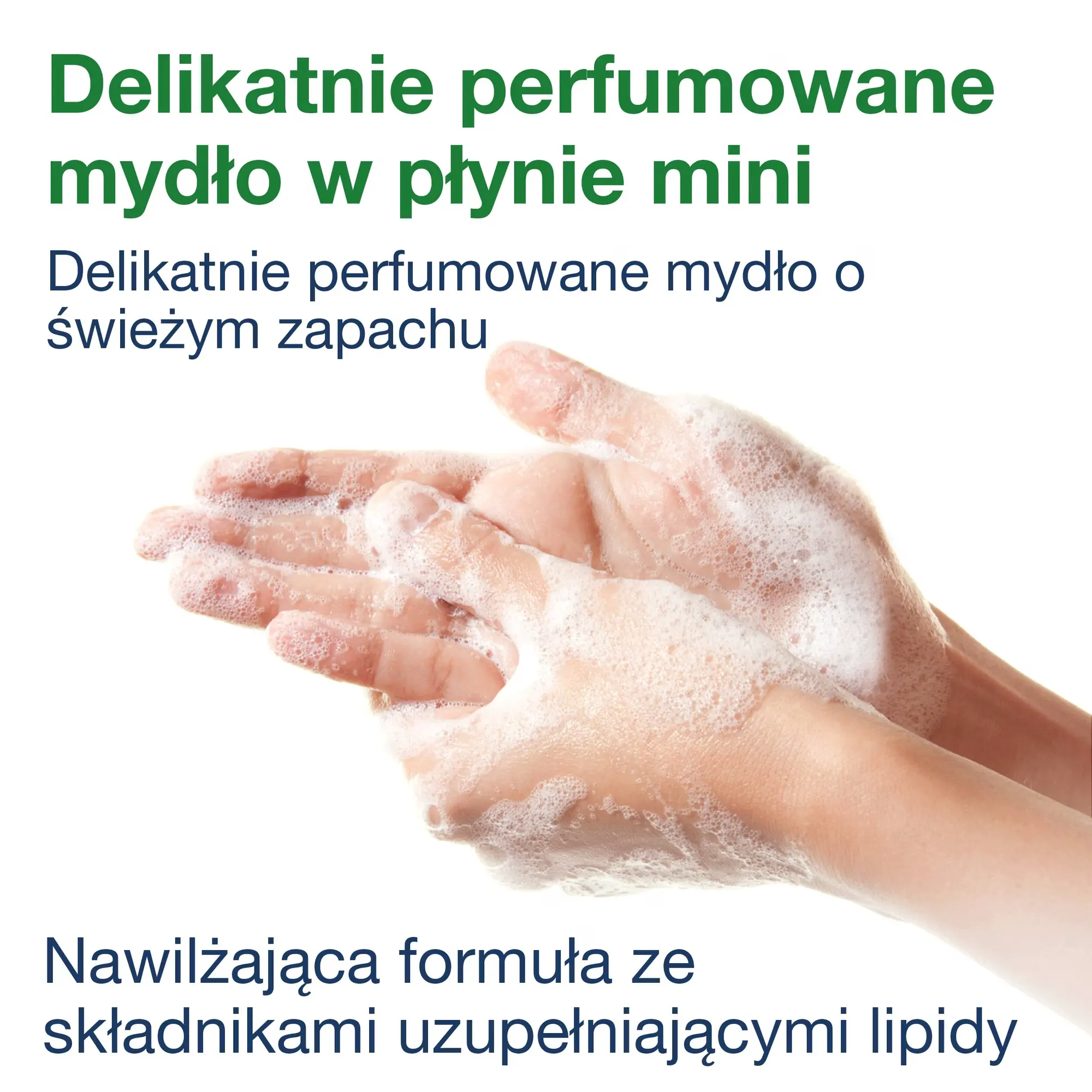 Tork delikatnie perfumowane mydło w płynie mini S5, dłonie w pianie podczas mycia