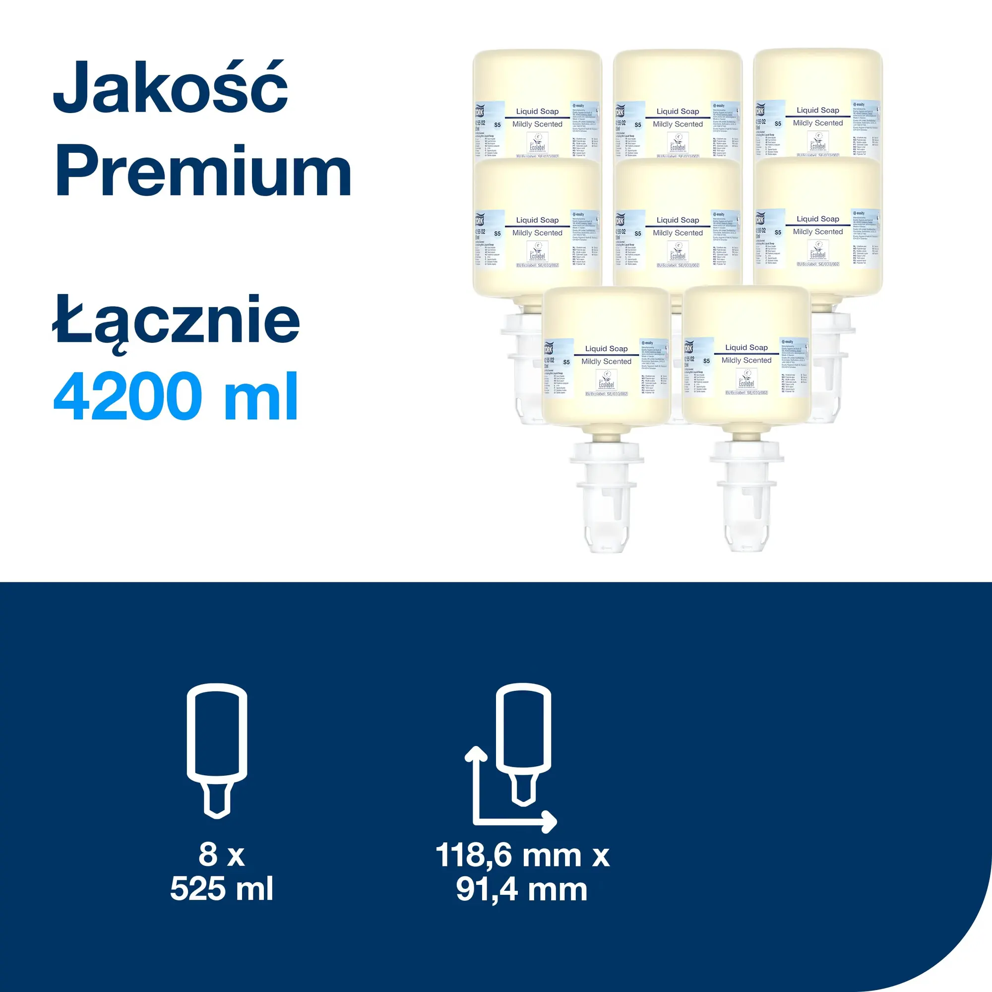 Tork 425502 mydło w płynie mini S5, zestaw 8 wkładów o łącznej pojemności 4200 ml