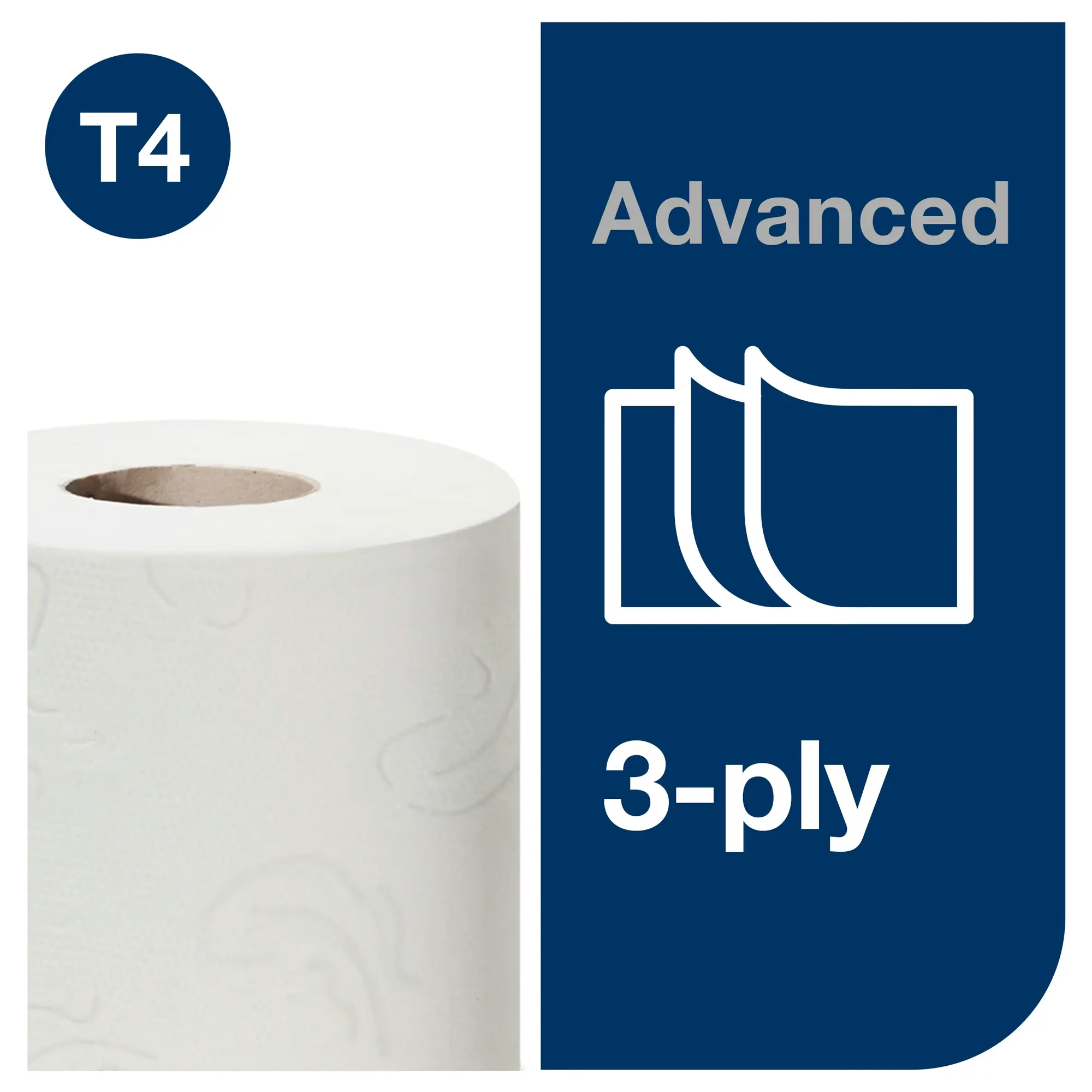 Tork miękki papier toaletowy w rolce, 3-warstwowy, zbliżenie na strukturę papieru i oznaczenie systemu T4