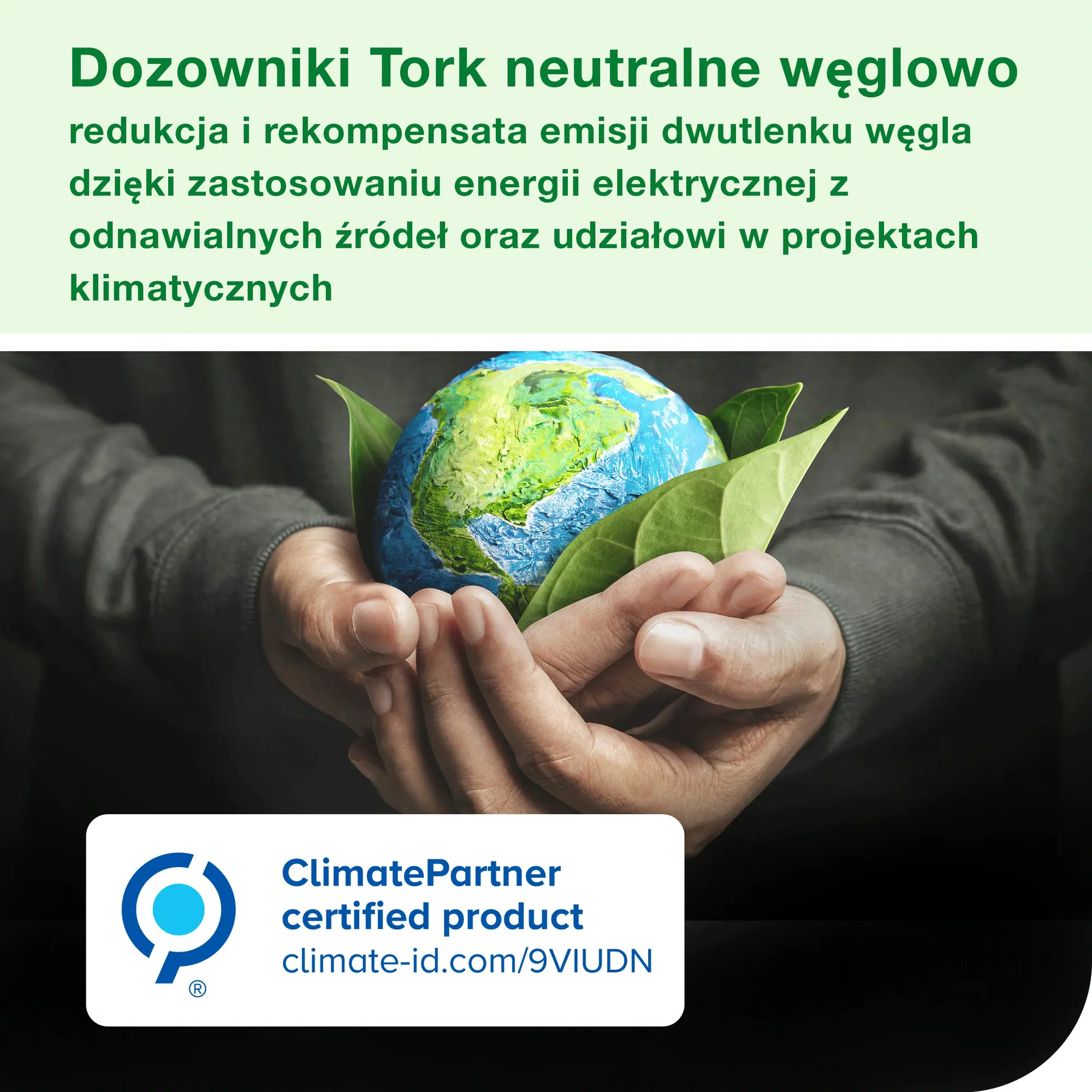 Tork dozownik do mydła S4 460010, certyfikat ClimatePartner potwierdzający neutralność węglową produktu