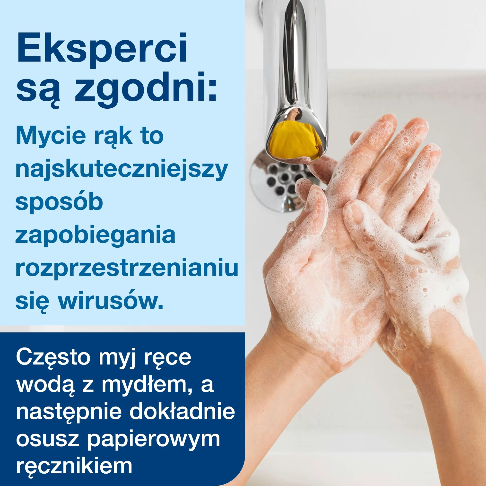 Tork dozownik do mydła S4 Image Design, dłonie myte mydłem pod kranem jako element instrukcji higieny