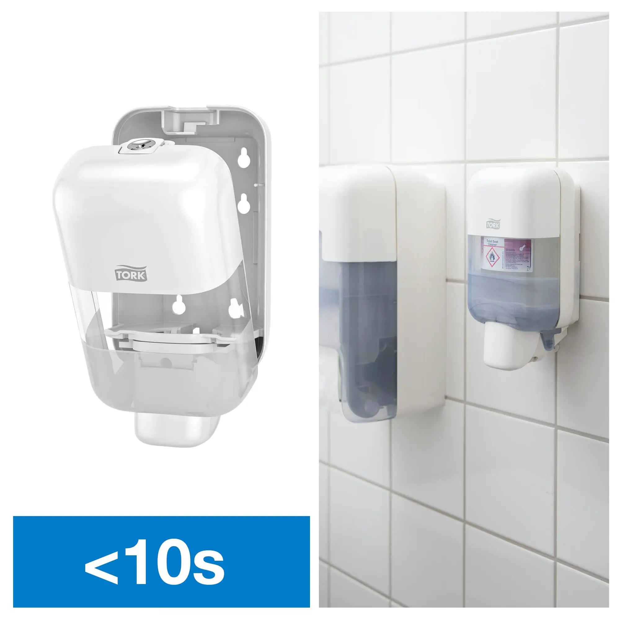 Tork mydło w płynie mini S5, instrukcja wymiany wkładu w dozowniku w czasie poniżej 10 sekund