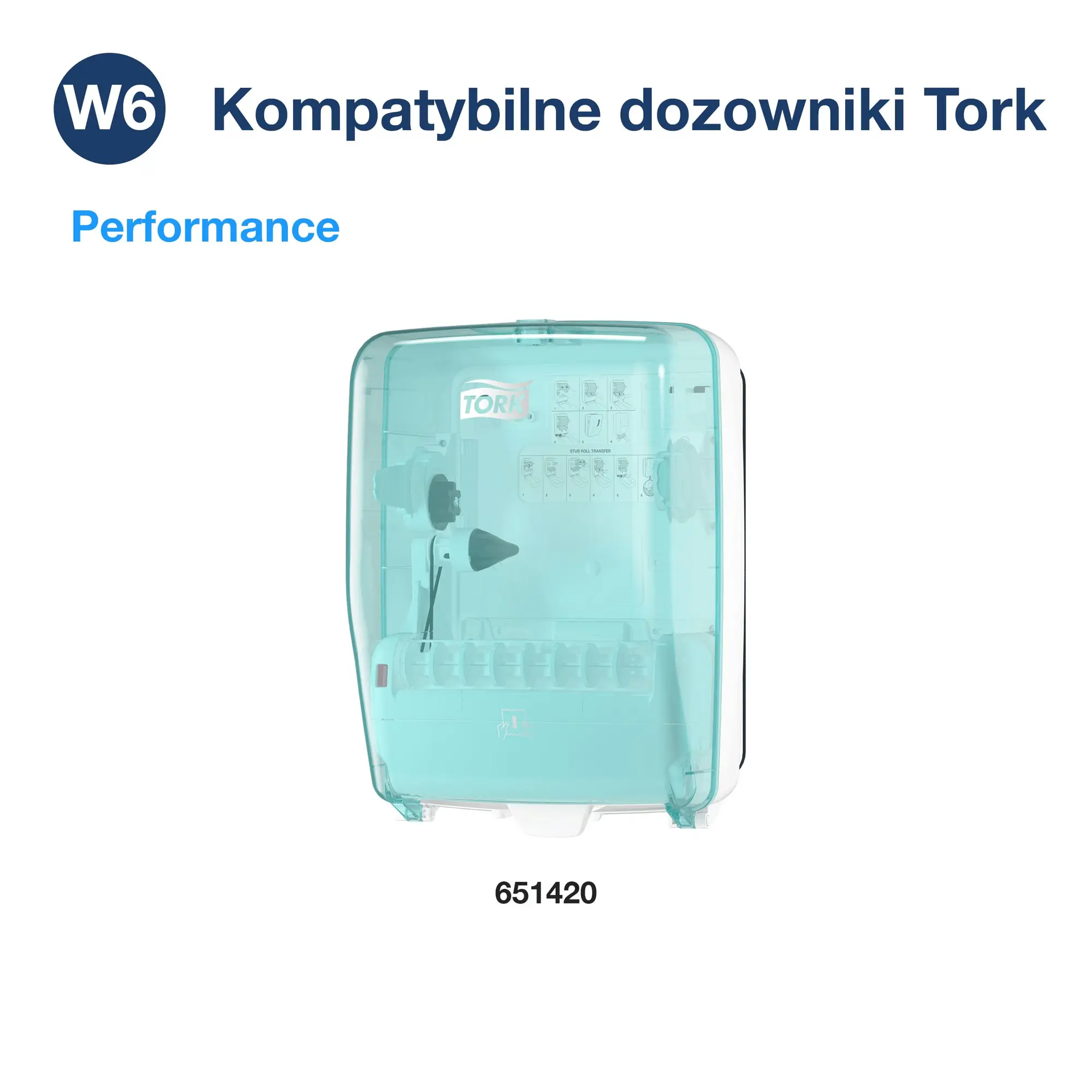 Tork czyściwo papierowe W6, kompatybilny dozownik Performance 651420 w kolorze turkusowym