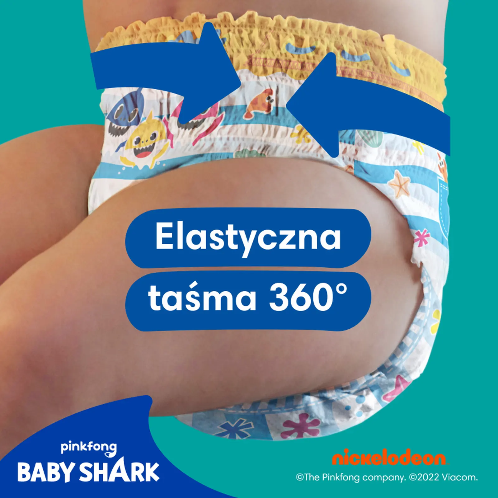 Pieluchy do Pływania Pampers Splashers 3-4 Baby Shark 6-11 kg 12 szt., elastyczna taśma 360 stopni wokół talii