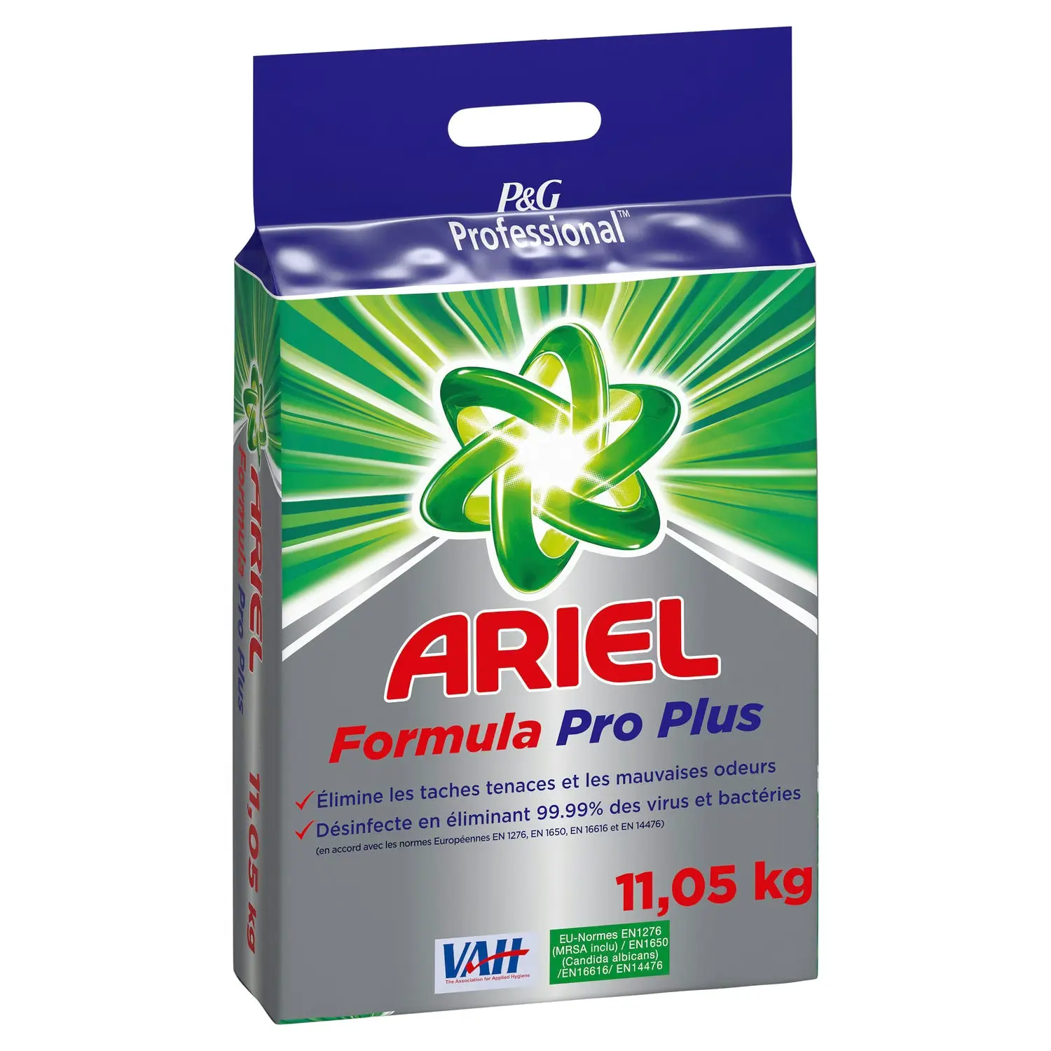 Proszek do Prania Białego Ariel Professional Formula+ 11.05 kg, duże opakowanie z uchwytem i logo P&G Professional
