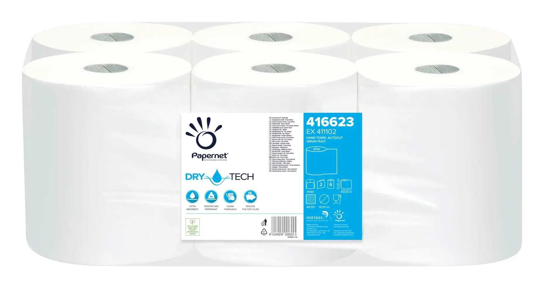 Ręcznik Papierowy w Roli Autocut Papernet 416623 Dry Tech TAD, opakowanie zbiorcze 6 sztuk w folii z etykietą
