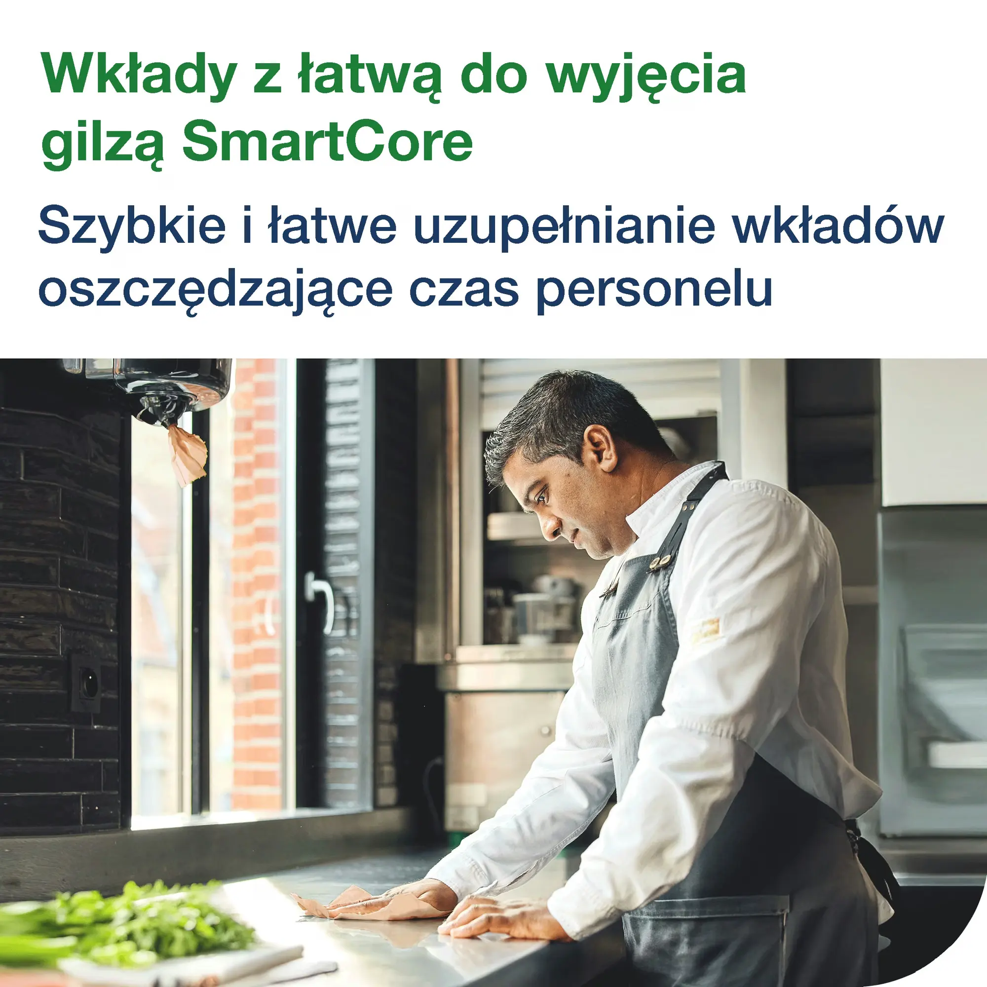 Czyściwo papierowe M4 Tork Reflex™, kucharz wycierający blat roboczy w profesjonalnej kuchni